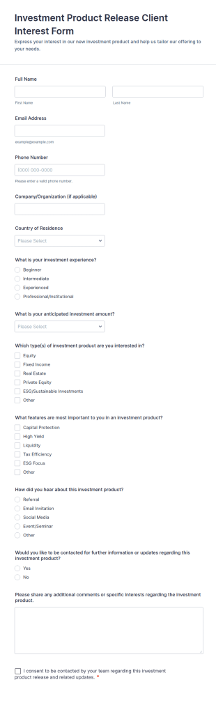 Investment Product Release Client Interest Form Template