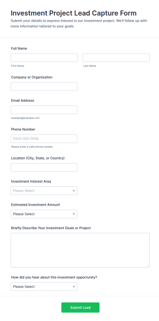 Investment Project Lead Capture Form Template