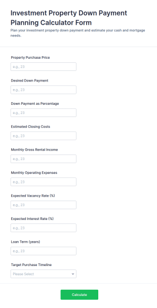 Investment Property Down Payment Planning Form Template
