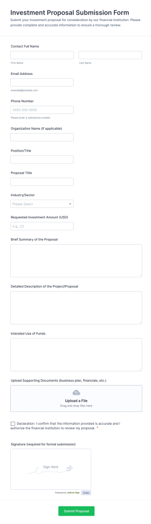 Investment Proposal Submission Form Template