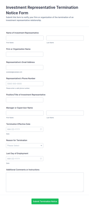 Investment Representative Termination Notice Form Template