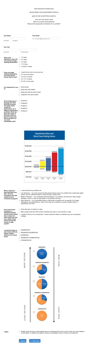 Investment Risk Assessment Questionnaire Template Form Template