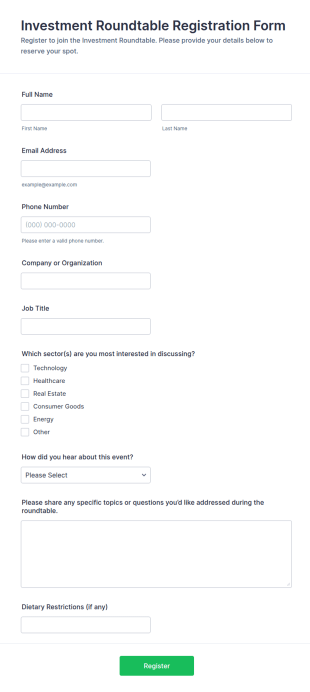 Investment Roundtable Registration Form Template