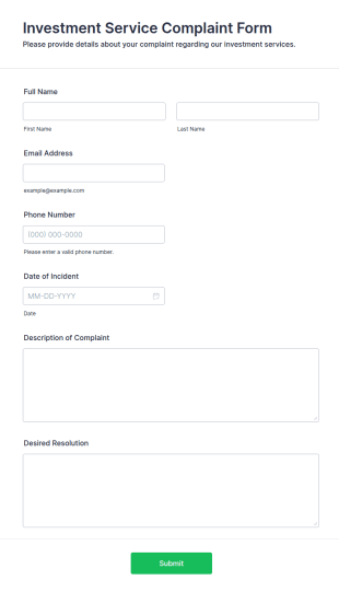 Investment Service Complaint Form Template