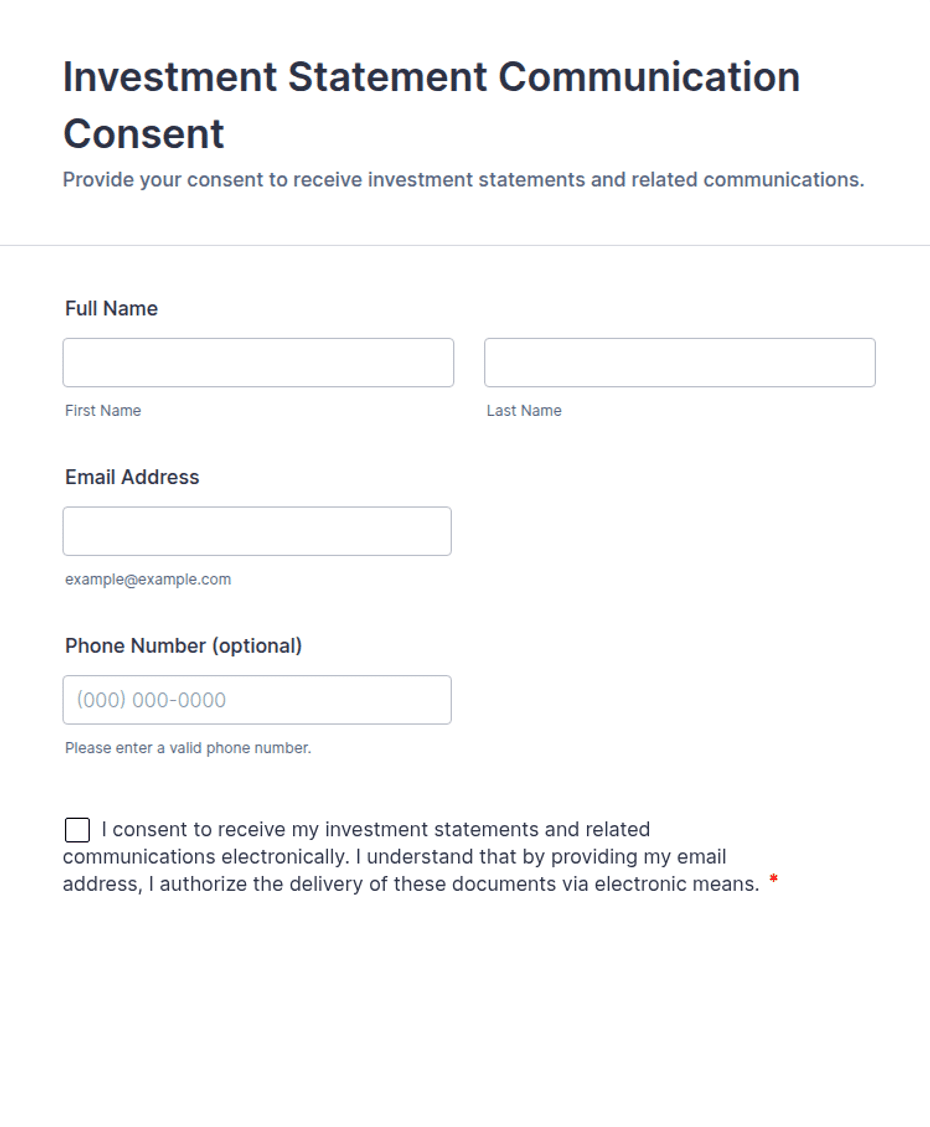 Financial Advisor Text Message Consent Form.pdf Investment Statement Communication Consent Form Template | Jotform