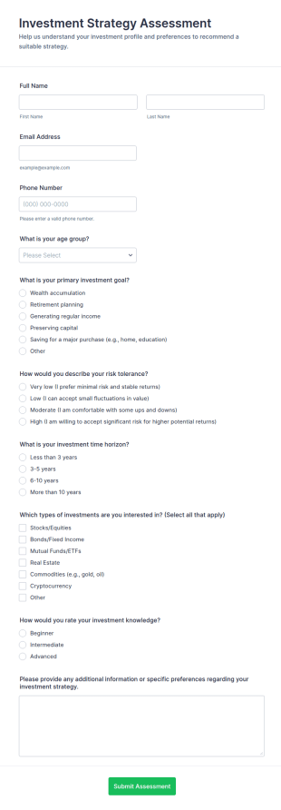 Investment Strategy Assessment Form Template