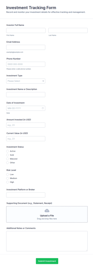 Investment Tracking Form Template