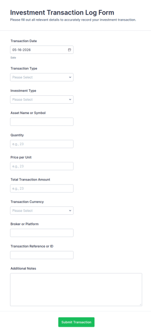 Investment Transaction Log Form Template