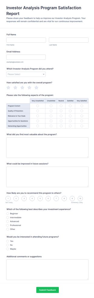 Investor Analysis Program Satisfaction Report Form Template