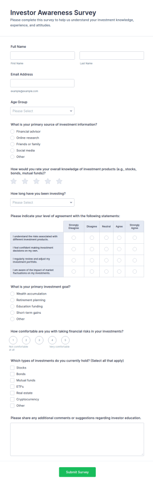 Investor Awareness Survey Form Template
