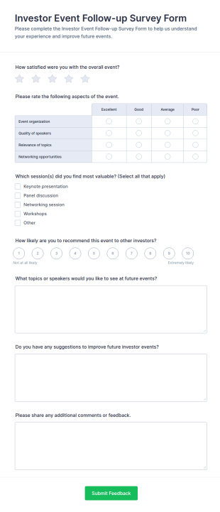 Investor Event Follow Up Survey Form Template