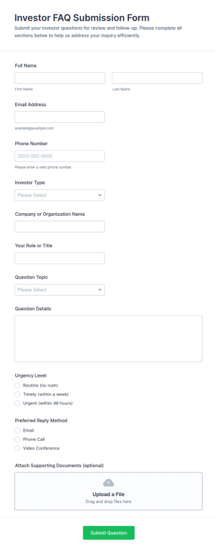Investor FAQ Submission Form Template