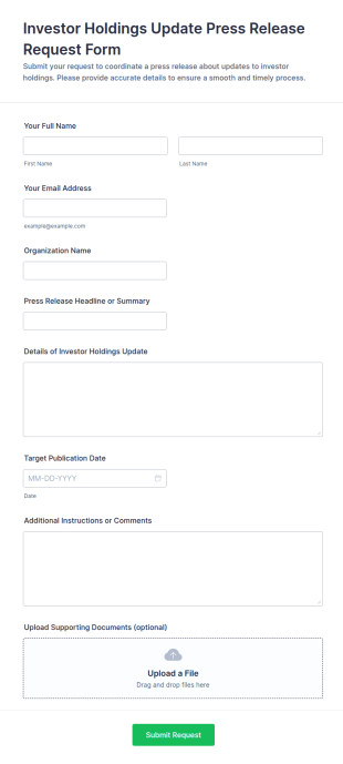 Investor Holdings Update Press Release Request Form Template
