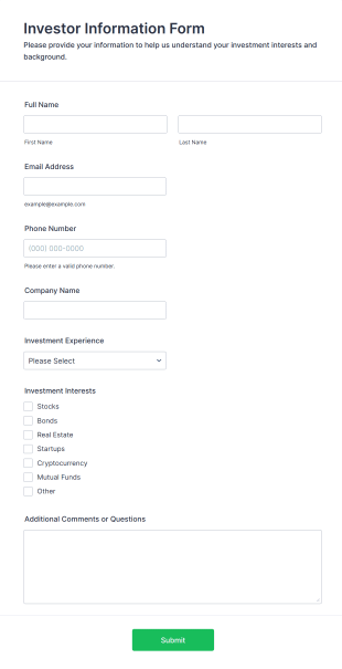 Investor Information Form Template