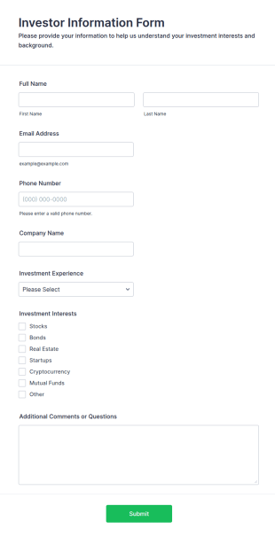Investor Information Form Template
