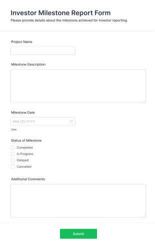 Investor Milestone Report Form Template