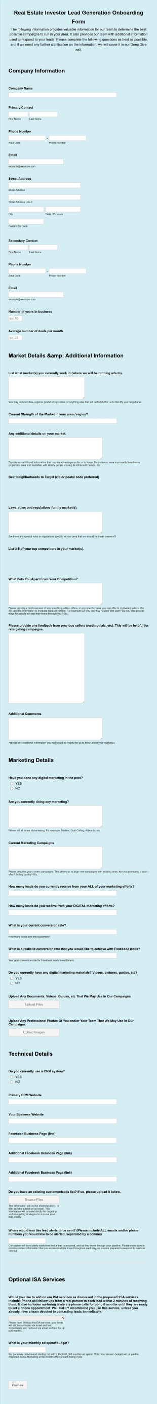 Real Estate Investor Onboarding Form Template