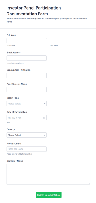 Investor Panel Participation Documentation Form Template