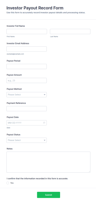 Investor Payout Record Form Template