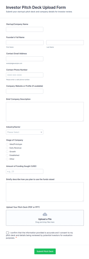 Investor Pitch Deck Upload Form Template