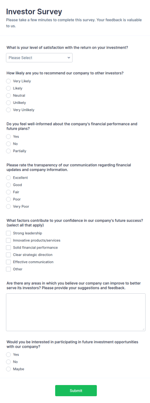 Investor Survey Form Template