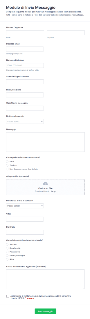 Invia Un Messaggio Form