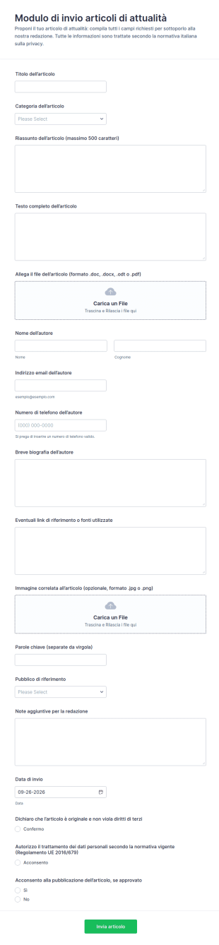 Invio Articolo Di Notizie Form