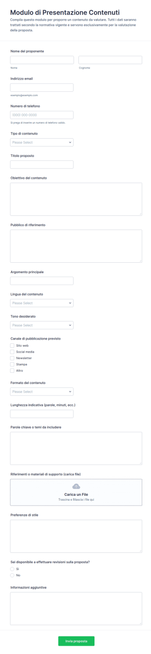 Invio Contributi Per Contenuti Form