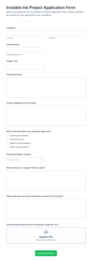Invisible Ink Project Application Form Template