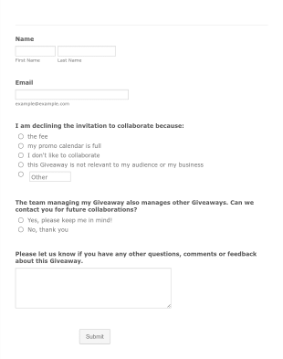 Invitation Negative Answer Survey Form Template