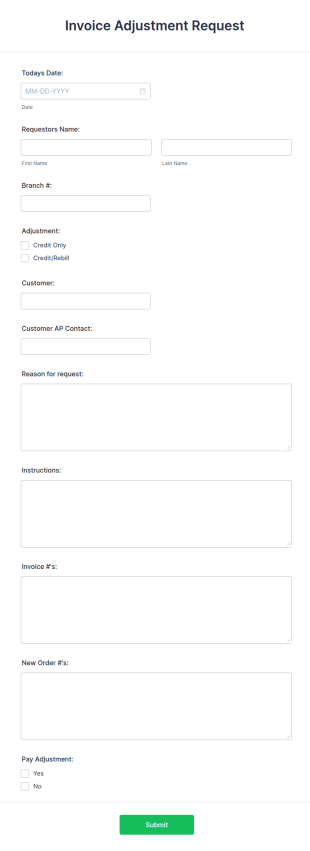 Invoice Adjustment Request Form Template