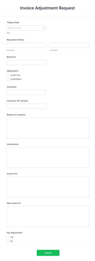 Invoice Adjustment Request Form Template