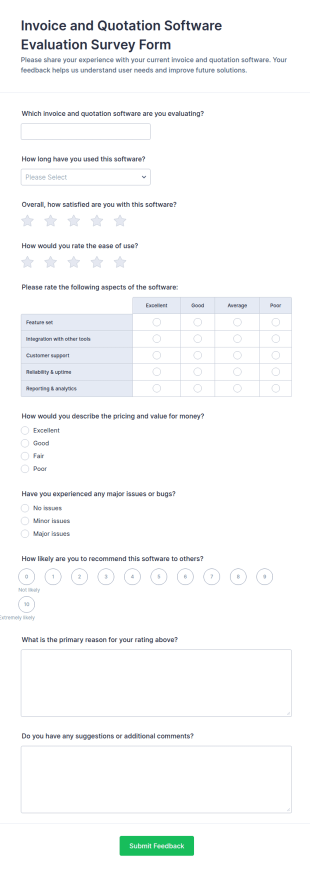 Invoice And Quotation Software Evaluation Survey Form Template