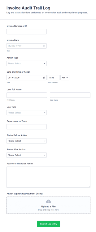 Invoice Audit Trail Log Form Template