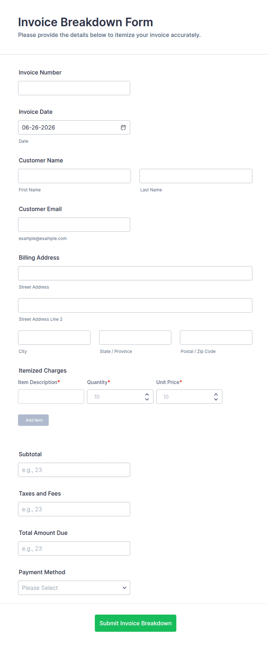 Invoice And Breakdown Example Invoice Breakdown Form Template | Jotform