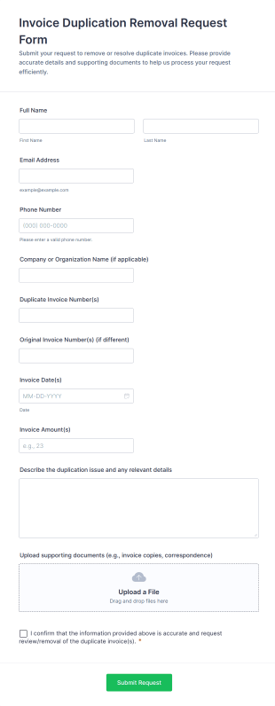 Invoice Duplication Removal Request Form Template