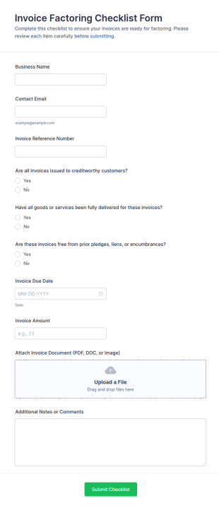 Invoice Factoring Checklist Form Template