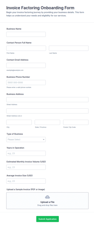 Invoice Factoring Onboarding Form Template