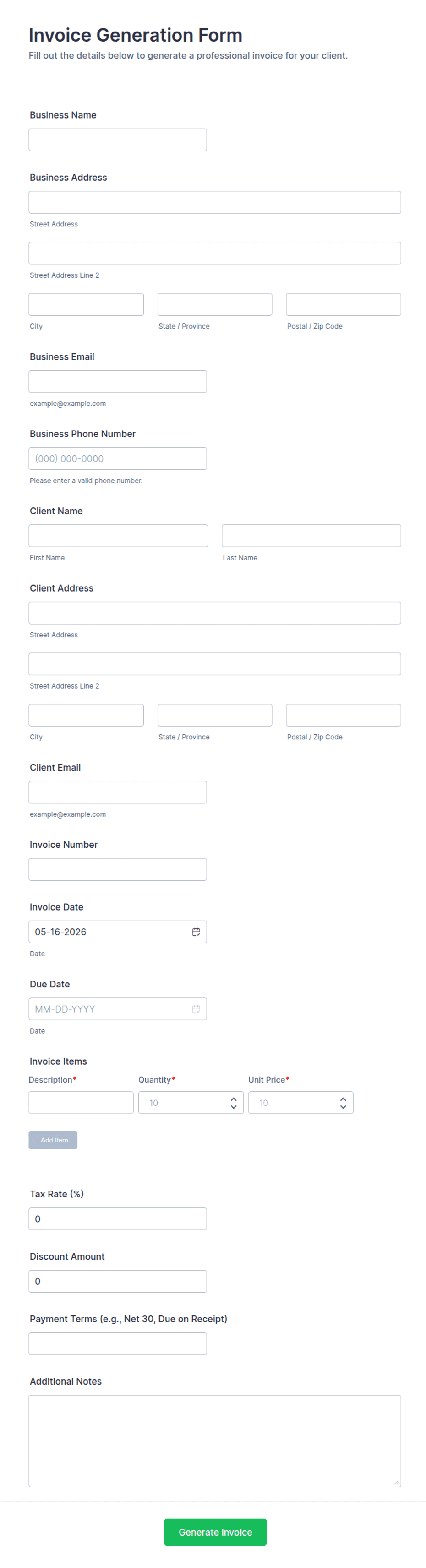 Invoice Routing Form Invoice Generation Form Template | Jotform