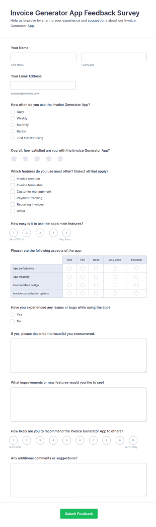 Invoice Generator App Feedback Survey Form Template