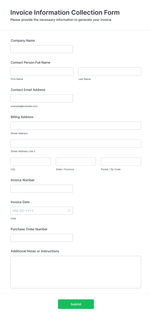 Invoice Information Collection Form Template