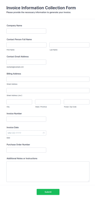 Invoice Information Collection Form Template