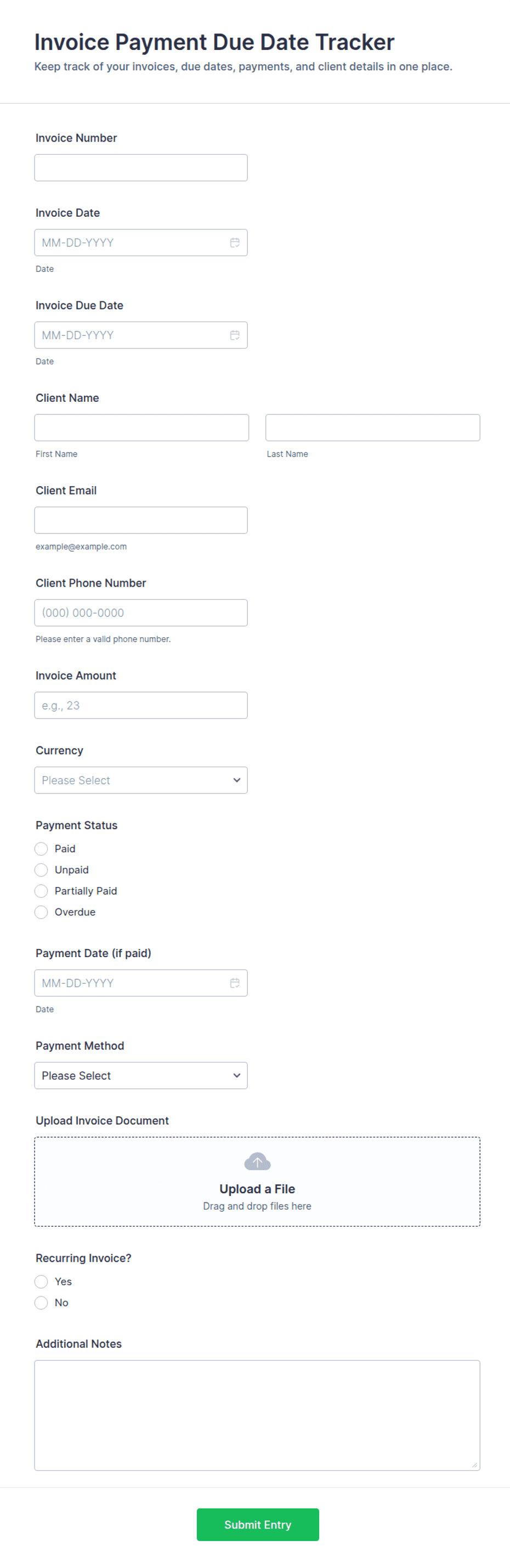 Invoice Payment Due Date Tracker Form Template | Jotform