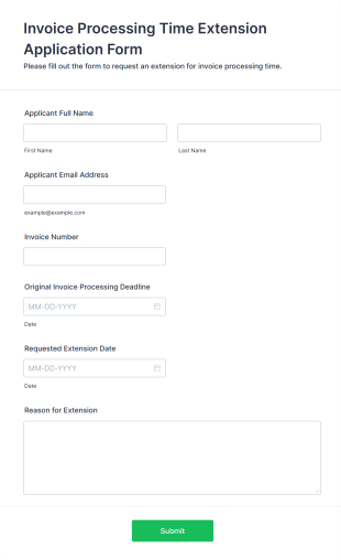 Invoice Processing Time Extension Application Form Form Template