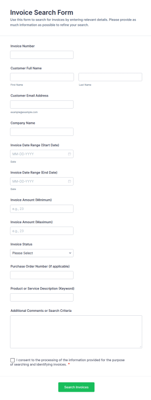 Invoice Search Form Template