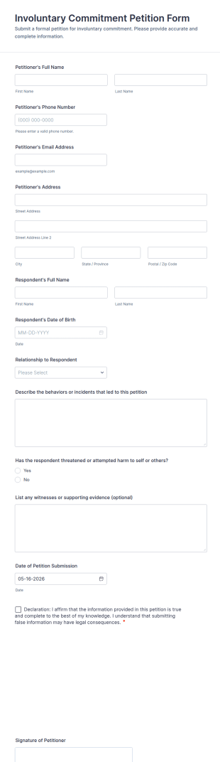 Involuntary Commitment Petition Form Template
