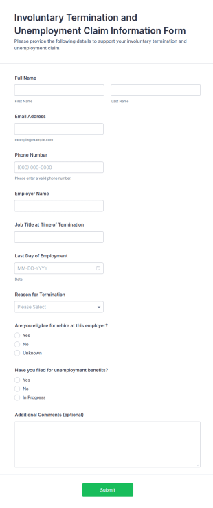 Involuntary Termination And Unemployment Claim Information Form Template