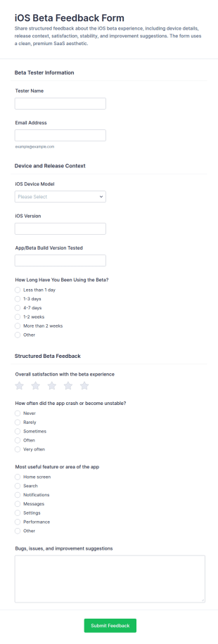 IOS Beta Feedback Survey Form Template