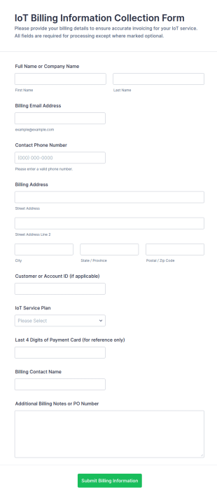 IoT Billing Information Collection Form Template