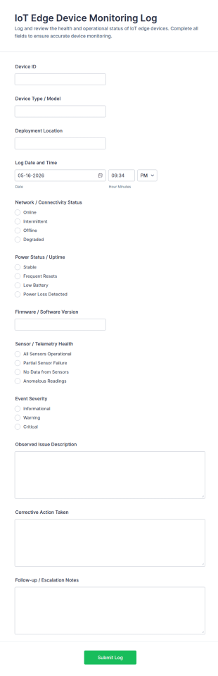 IoT Edge Device Monitoring Log Form Template